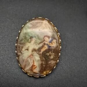 Victorian Courting Scene Brooch Oval Vintage Costume Jewelry